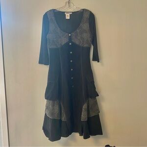 Tulle Black & Gray Button-Front Mixed Fabric Dress
